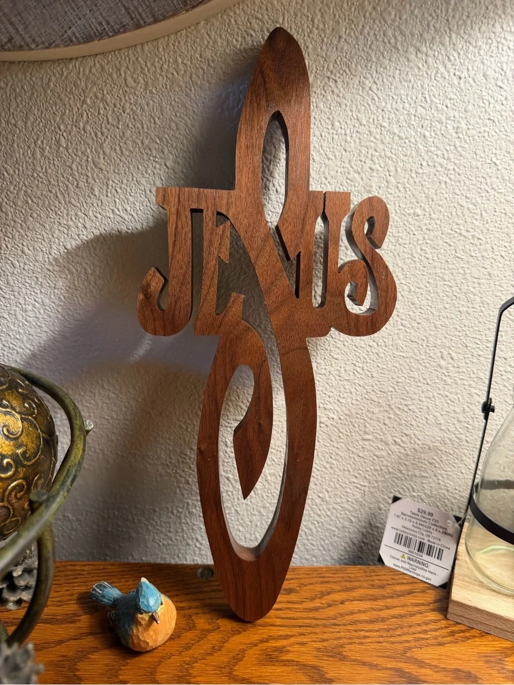 Wood Jesus Cross Wall Hanging Script Cutout Rustic Faith Decor 14